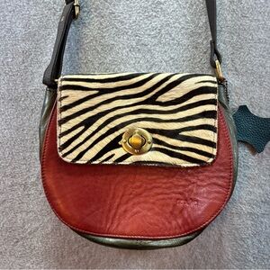 Soruka Stylish Zebra Print and Burgundy Leather Women's Bag